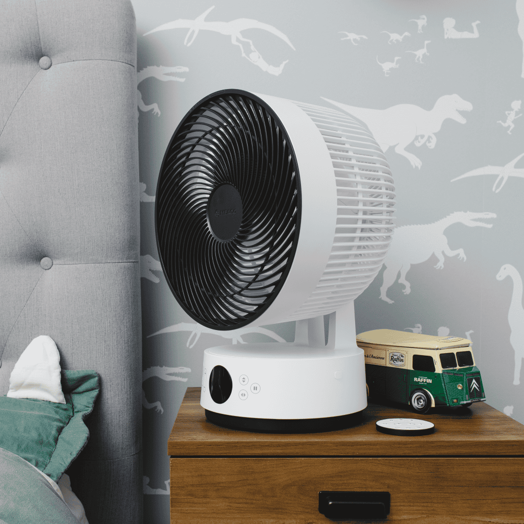 MeacoFan Sefte Table Air Circulator in child's bedroom with dinosaurs