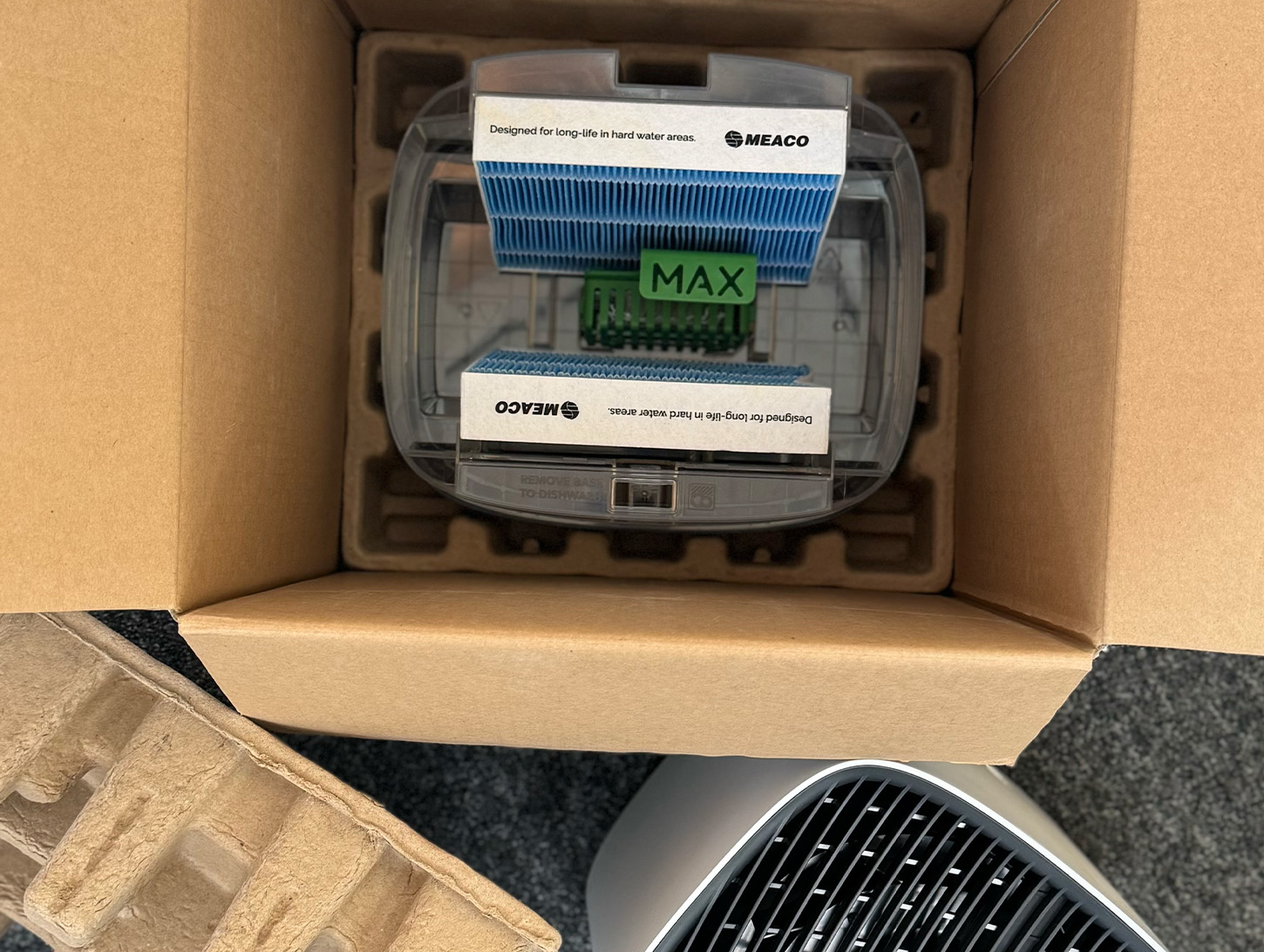 Meaco Armin Luftbefeuchter in recycelbarer Kartonverpackung