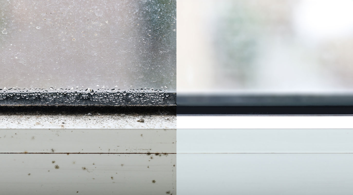 Vorher-Nachher-Vergleich Badezimmer mit Kondenswasserbildung