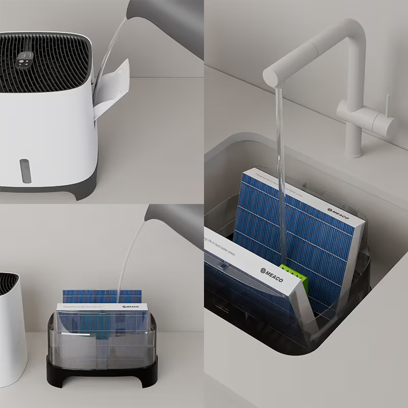 Drei verschiedene Methoden zum Befüllen des Wassertanks des Meaco Armin Luftbefeuchters