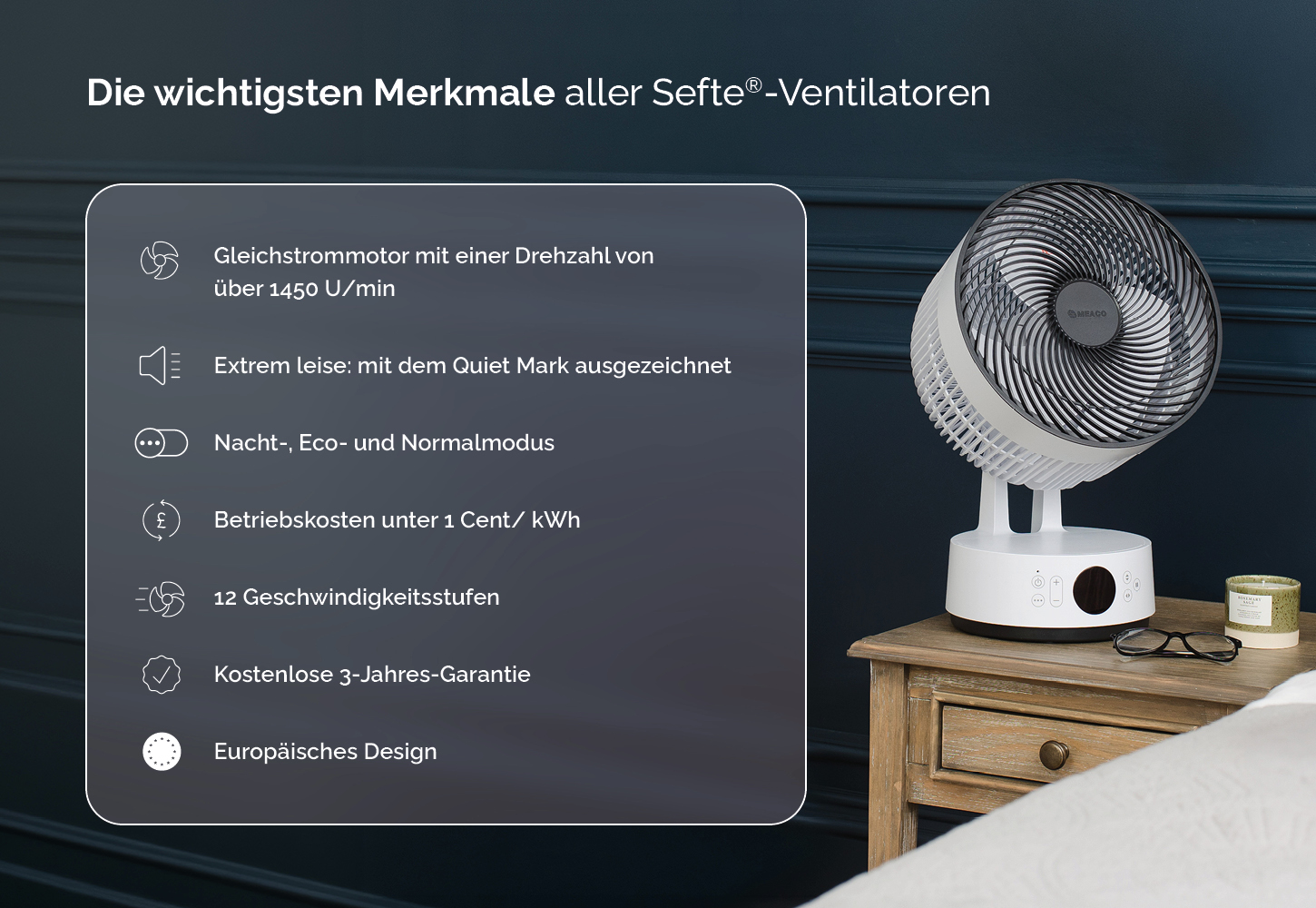 Die wichtigsten Merkmale der Luftzirkulatoren der Meacofan Sefte-Reihe
