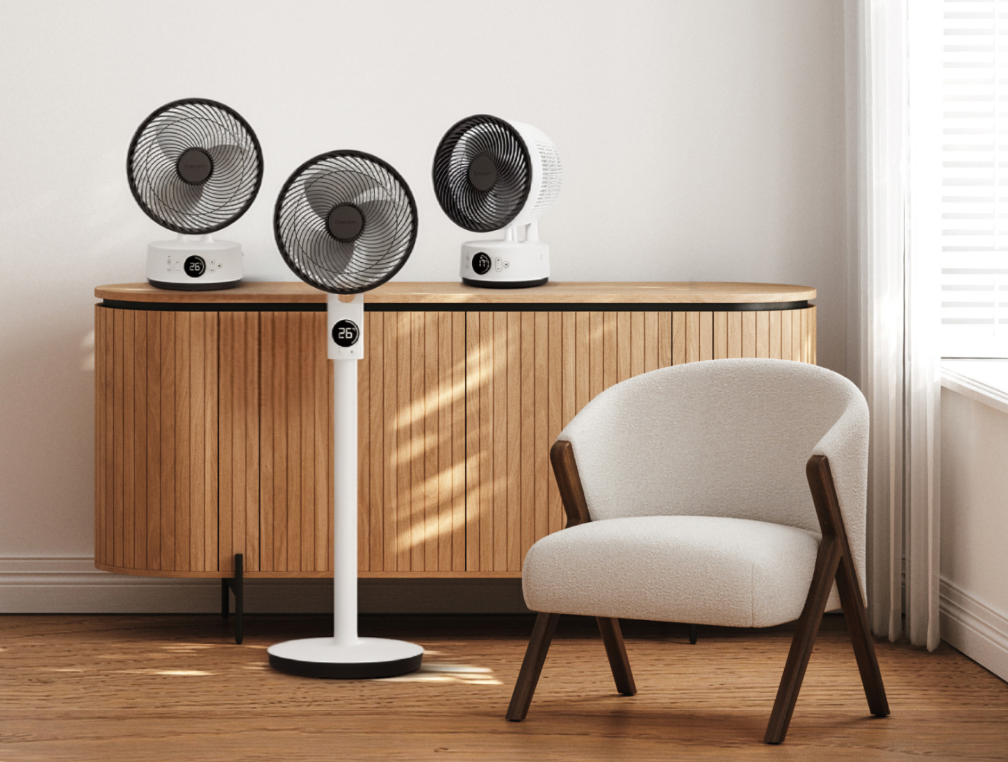 meacofan-Kollektion von Luftzirkulatoren für den Wohnbereich – vom Standventilator bis zum Tischventilator